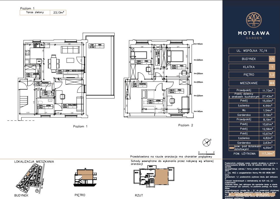 PROMOCJA -MOTŁAWA GARDEN – apartament dwupoziomowy