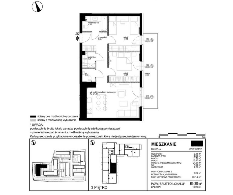 Gotowe do odbioru: 3 pokoje z dużym balkonem 12 m²